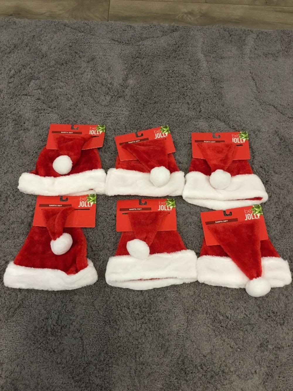 Set of 6-Be Jolly Santa Hats-Red and White